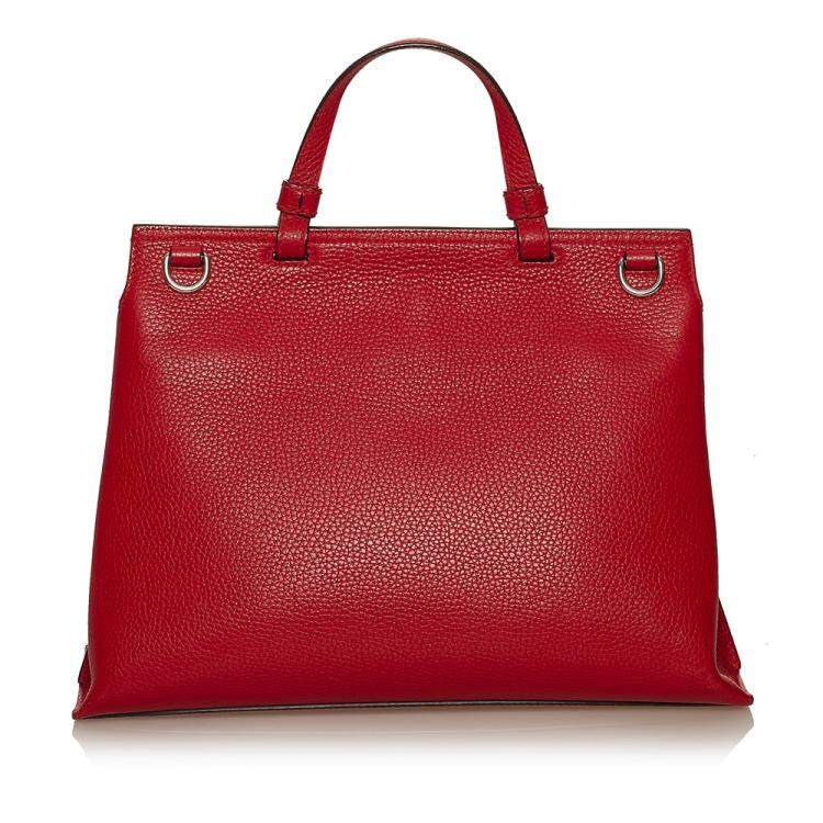 Pre Owned Gucci Red Leather Bamboo Daily Satchel Bag