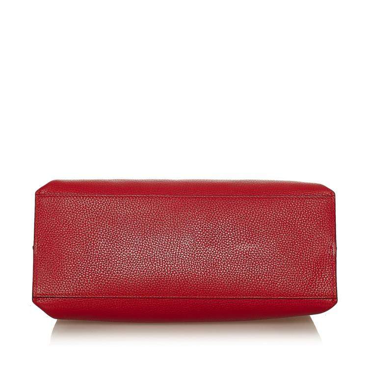Pre Owned Gucci Red Leather Bamboo Daily Satchel Bag