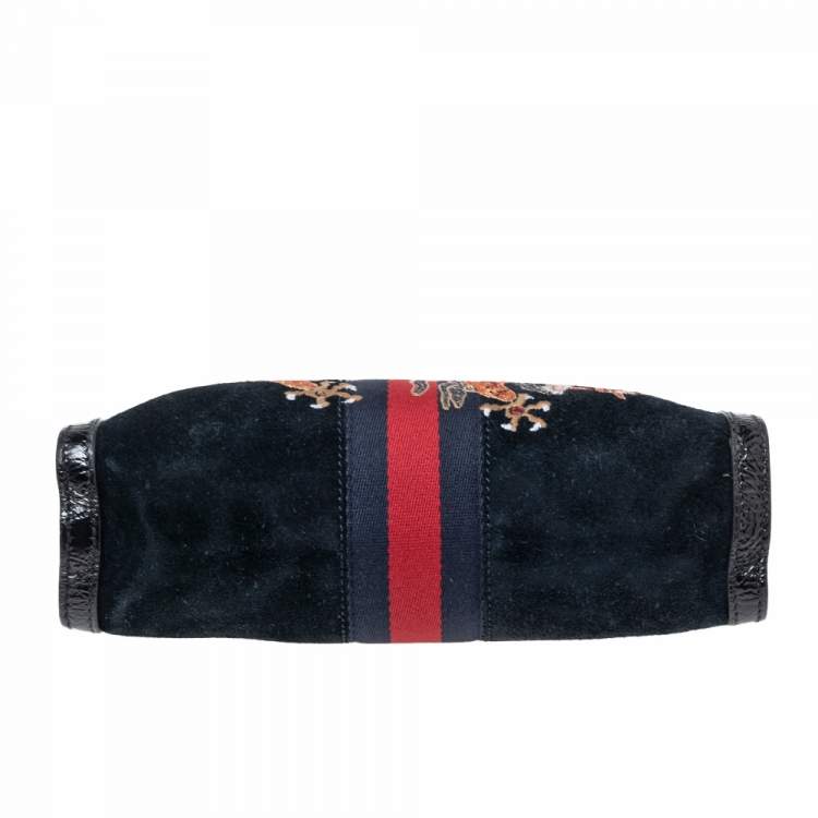 Pre Owned Gucci Black Suede and Leather Ophidia Dragon Shoulder Bag