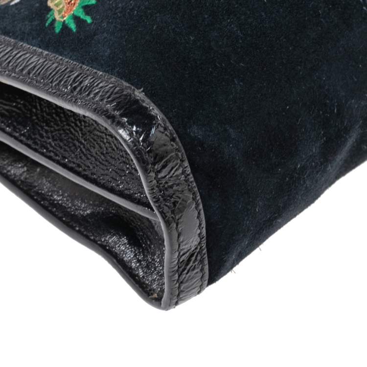 Pre Owned Gucci Black Suede and Leather Ophidia Dragon Shoulder Bag