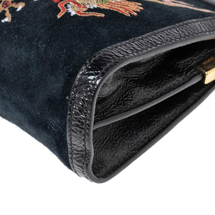Pre Owned Gucci Black Suede and Leather Ophidia Dragon Shoulder Bag
