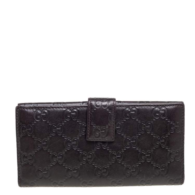 Pre Owned Gucci Dark Brown Guccissima Leather Flap Continental Wallet