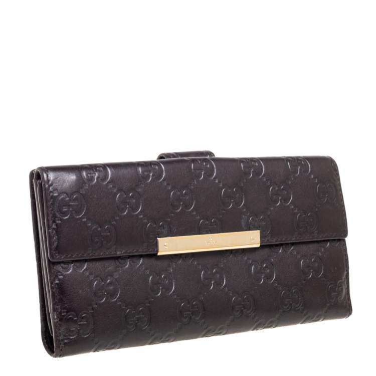 Pre Owned Gucci Dark Brown Guccissima Leather Flap Continental Wallet