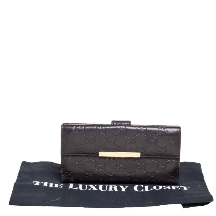 Pre Owned Gucci Dark Brown Guccissima Leather Flap Continental Wallet