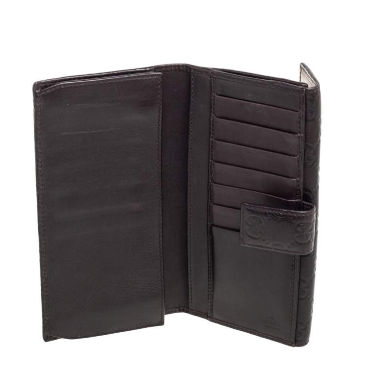 Pre Owned Gucci Dark Brown Guccissima Leather Flap Continental Wallet