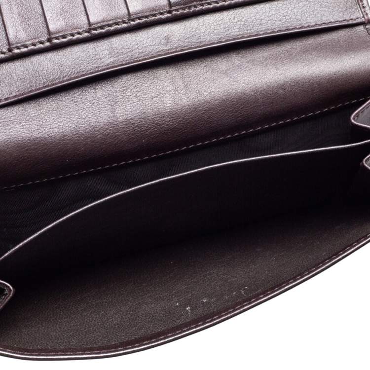 Pre Owned Gucci Dark Brown Guccissima Leather Flap Continental Wallet