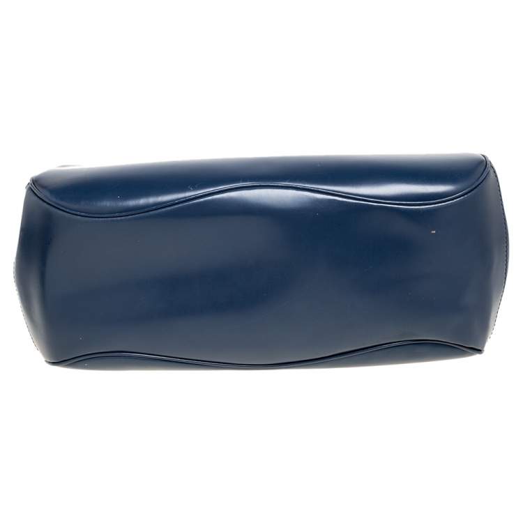 Pre Owned Gucci Blue Patent Leather Lady Lock Bamboo Large Top Handle Bag