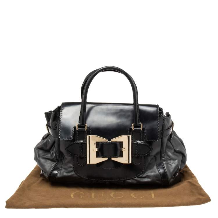 Pre Owned Gucci Black Leather Large Dialux Queen Tote