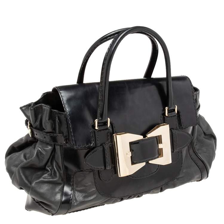 Pre Owned Gucci Black Leather Large Dialux Queen Tote