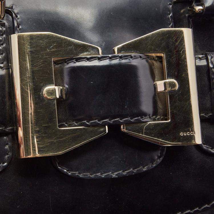 Pre Owned Gucci Black Leather Large Dialux Queen Tote
