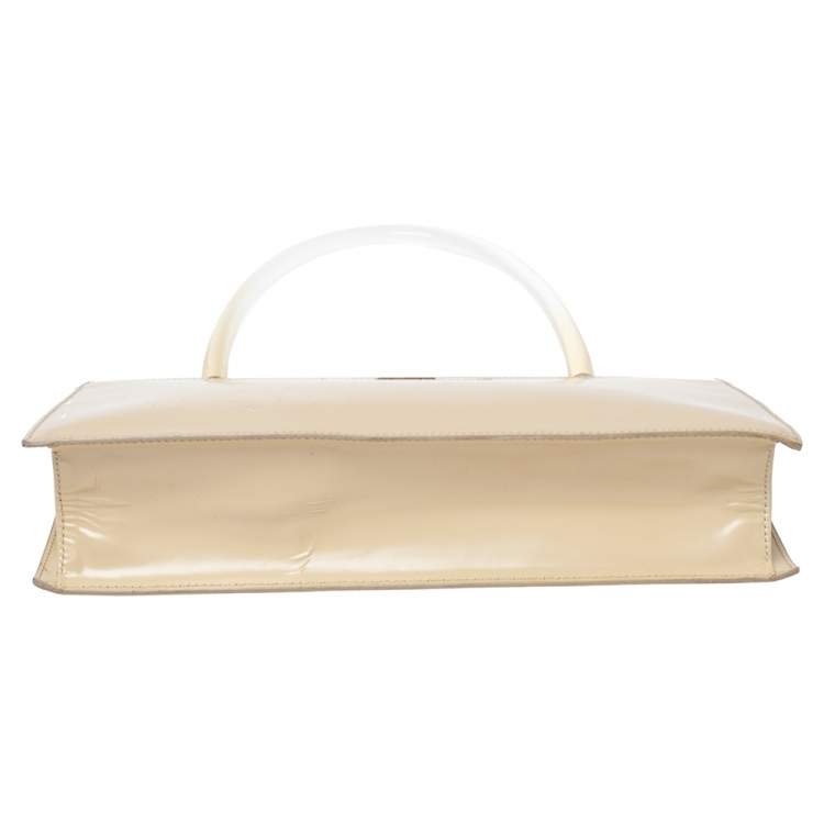 Pre Owned Gucci Beige Glossy Leather Leather Lucite Top Handle Bag