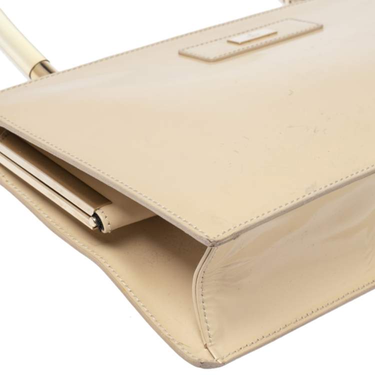 Pre Owned Gucci Beige Glossy Leather Leather Lucite Top Handle Bag