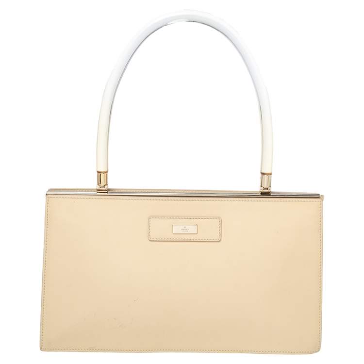 Pre Owned Gucci Beige Glossy Leather Leather Lucite Top Handle Bag