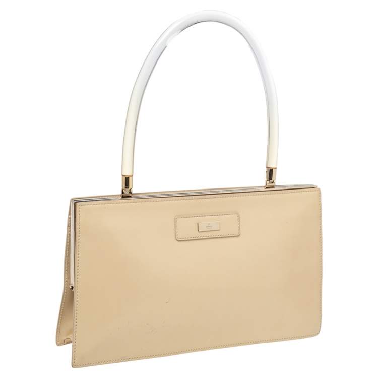 Pre Owned Gucci Beige Glossy Leather Leather Lucite Top Handle Bag
