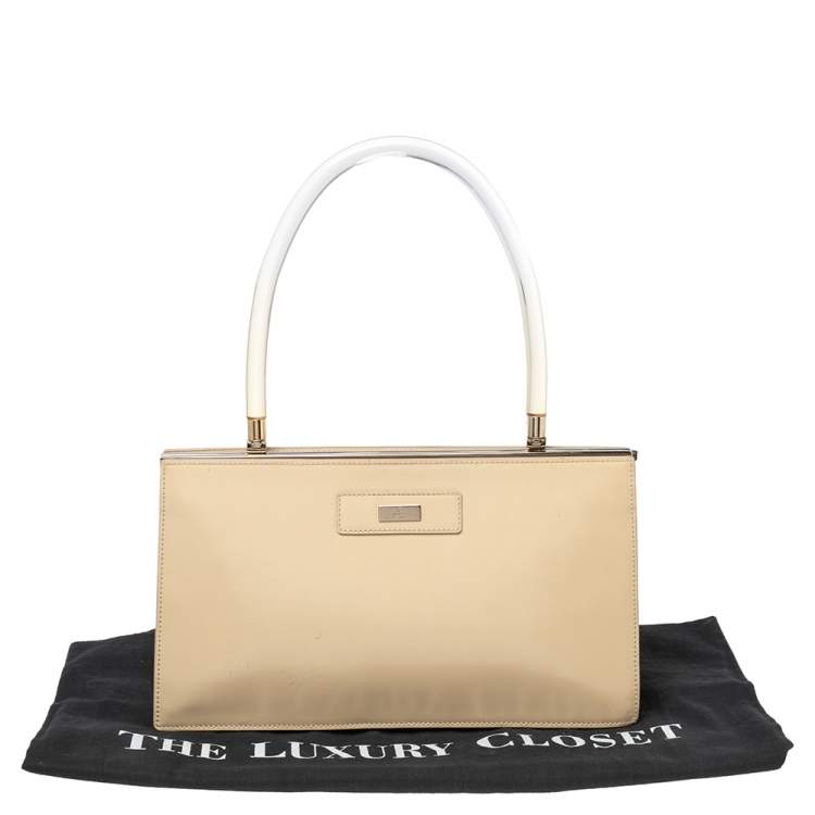 Pre Owned Gucci Beige Glossy Leather Leather Lucite Top Handle Bag
