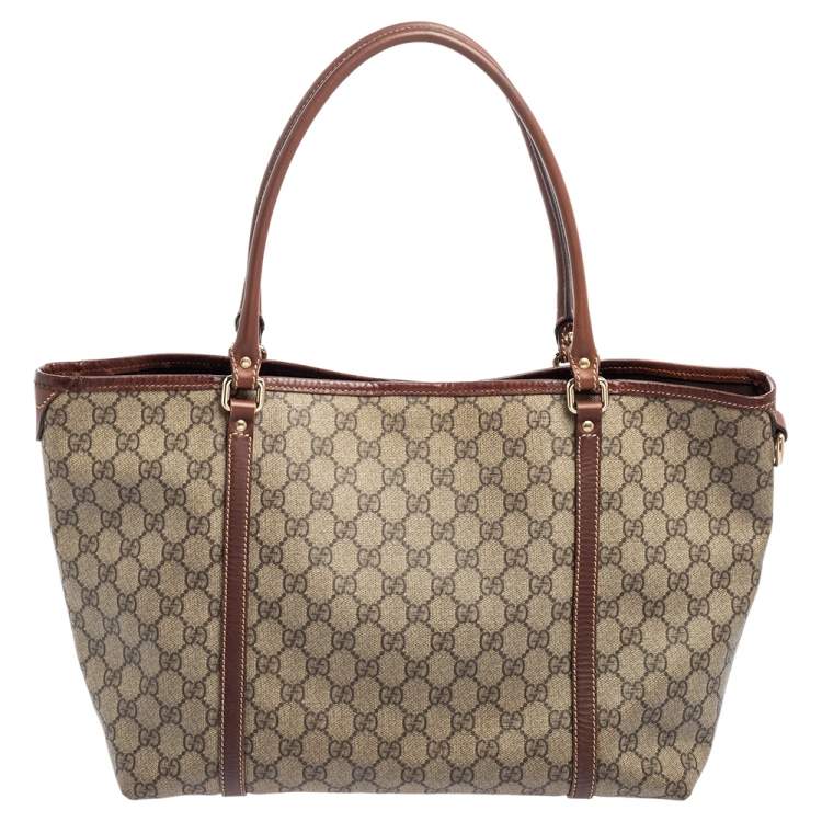 Pre Owned Gucci Brown/Beige GG Supreme Canvas and Leather Medium Joy Shopping Tote