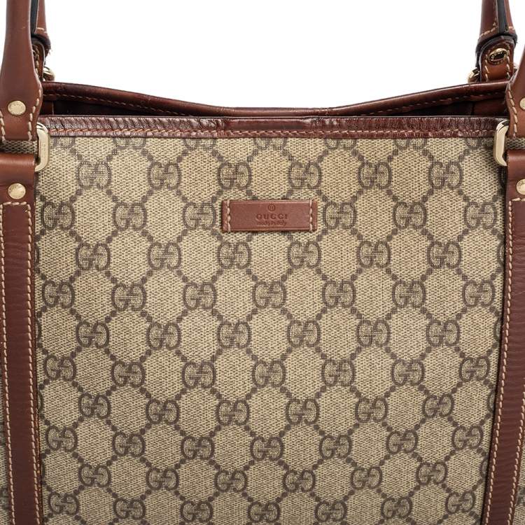 Pre Owned Gucci Brown/Beige GG Supreme Canvas and Leather Medium Joy Shopping Tote