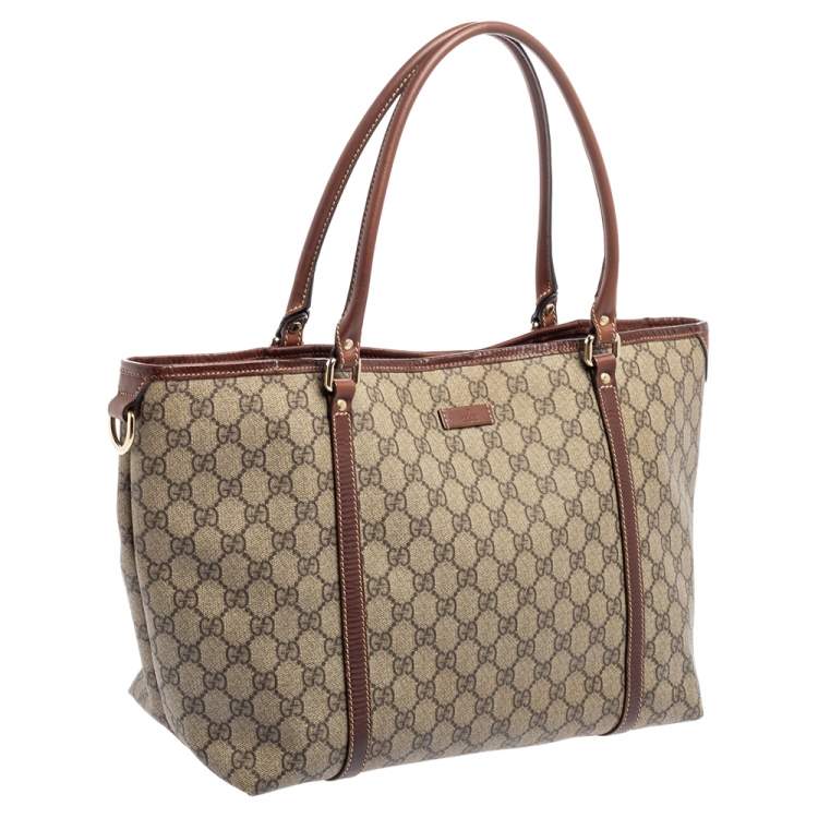 Pre Owned Gucci Brown/Beige GG Supreme Canvas and Leather Medium Joy Shopping Tote