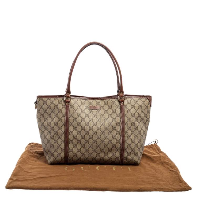 Pre Owned Gucci Brown/Beige GG Supreme Canvas and Leather Medium Joy Shopping Tote