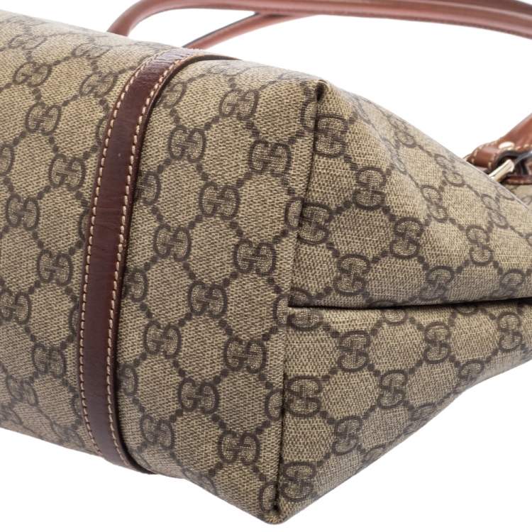 Pre Owned Gucci Brown/Beige GG Supreme Canvas and Leather Medium Joy Shopping Tote
