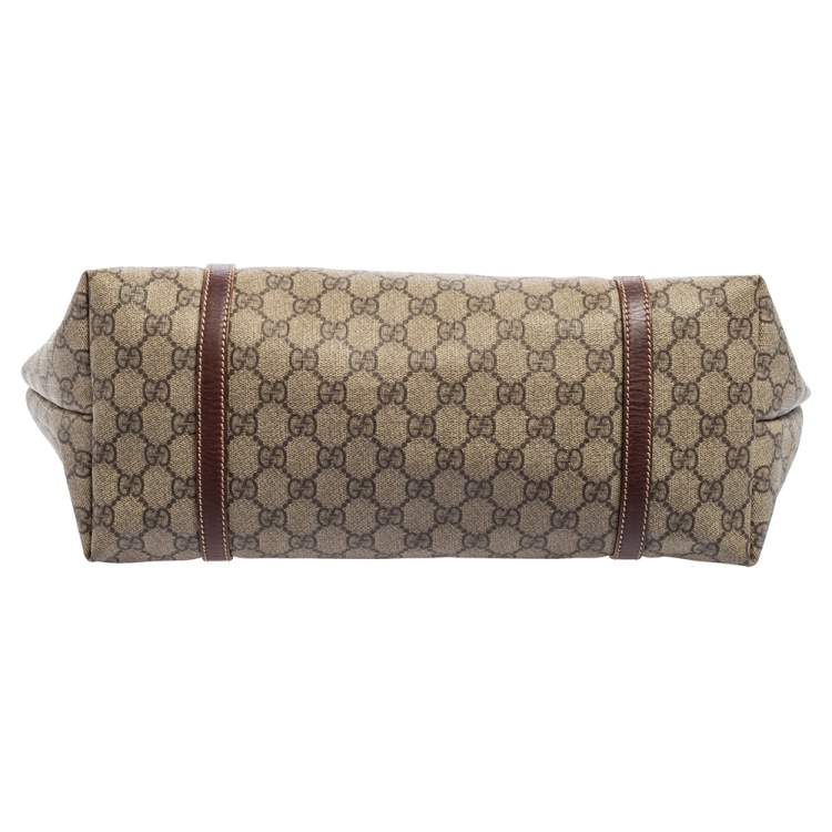 Pre Owned Gucci Brown/Beige GG Supreme Canvas and Leather Medium Joy Shopping Tote