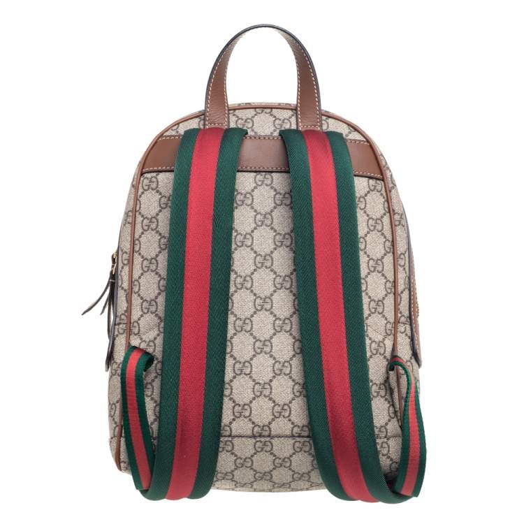 Pre Owned Gucci Beige GG Supreme Canvas and Leather Limited Edition Embroidered Backpack