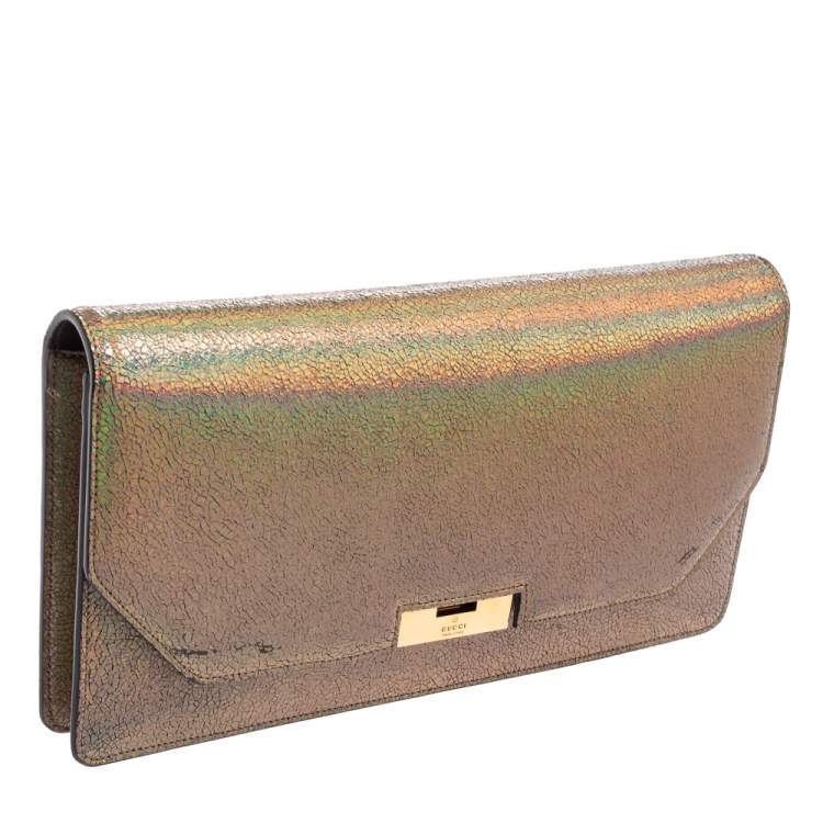 Pre Owned Gucci Multicolor Iridescent Crackled Leather 58 Clutch
