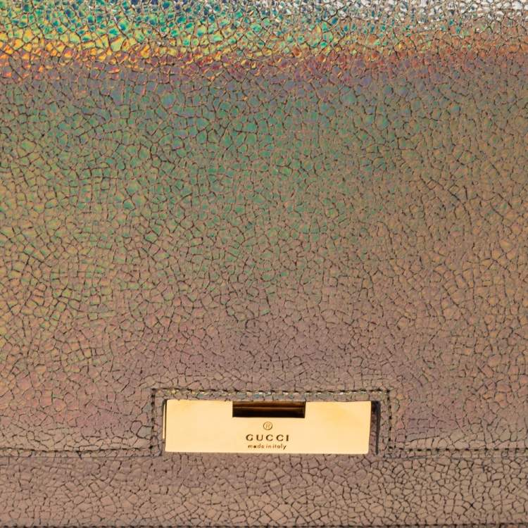 Pre Owned Gucci Multicolor Iridescent Crackled Leather 58 Clutch