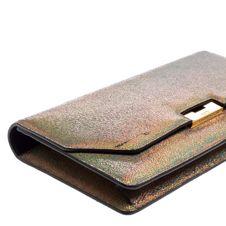 Pre Owned Gucci Multicolor Iridescent Crackled Leather 58 Clutch