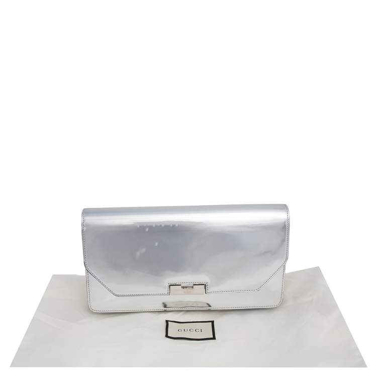Pre Owned Gucci Metallic Silver Leather 58 Clutch