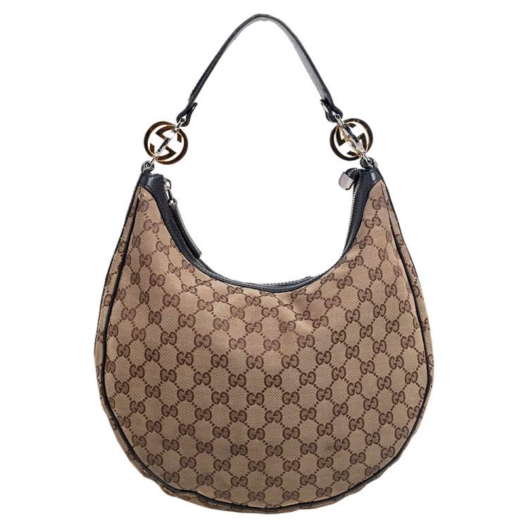 Gucci Beige/Black GG Canvas And Leather GG Twins Medium Hobo Gucci