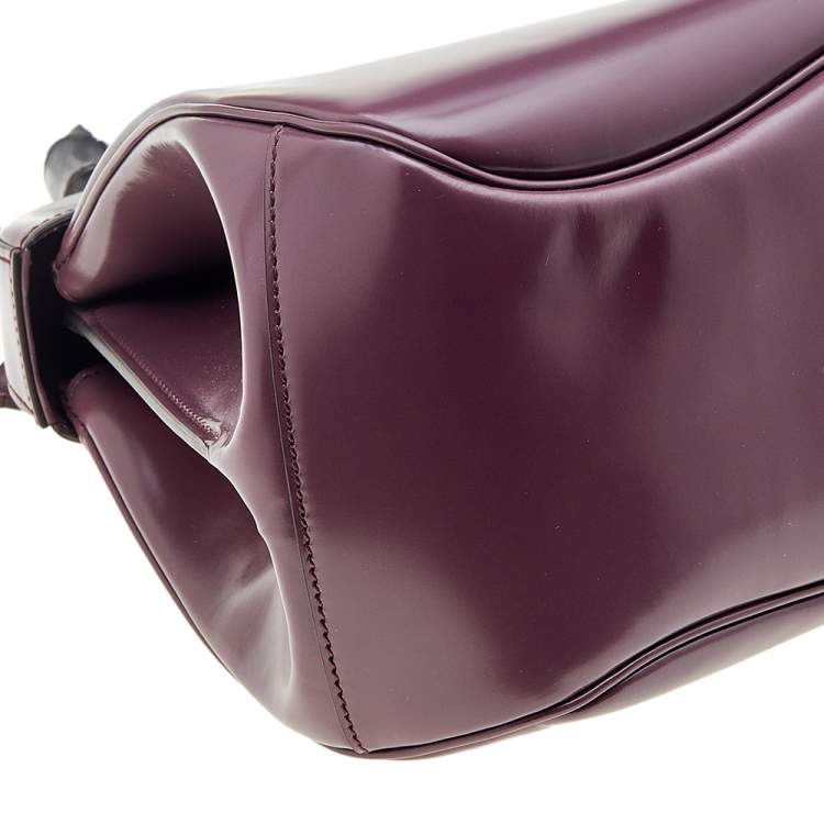 Pre Owned Gucci Mauve Leather Lady Lock Bamboo Large Top Handle Bag