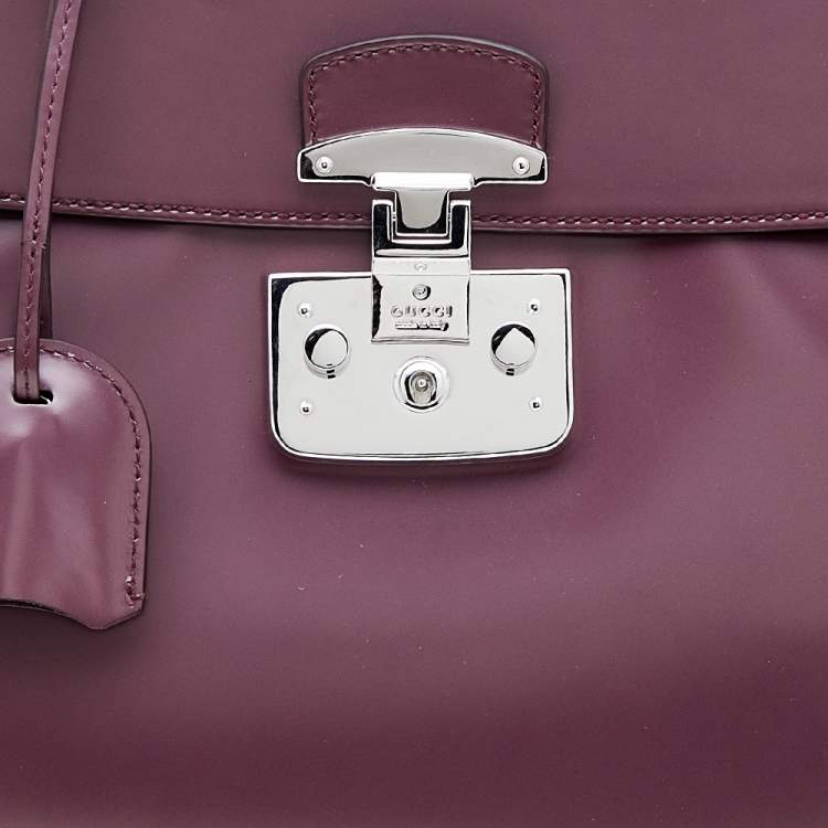Pre Owned Gucci Mauve Leather Lady Lock Bamboo Large Top Handle Bag