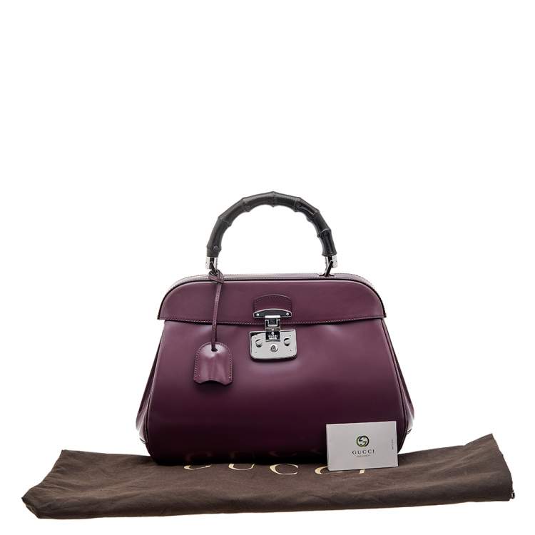 Pre Owned Gucci Mauve Leather Lady Lock Bamboo Large Top Handle Bag