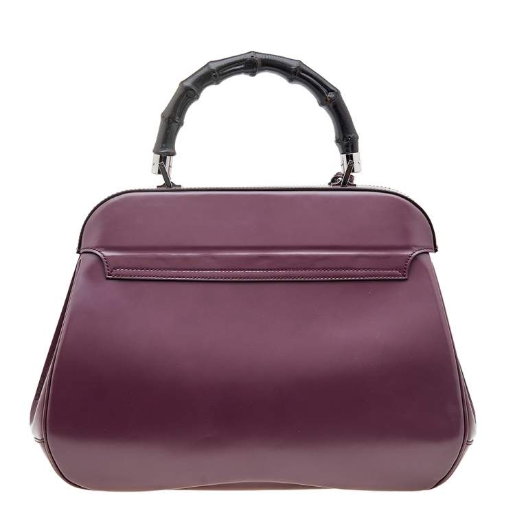 Pre Owned Gucci Mauve Leather Lady Lock Bamboo Large Top Handle Bag