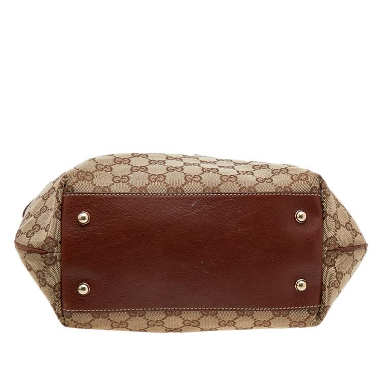 Pre Owned Gucci Beige/Brown GG Canvas And Leather Sukey Tote
