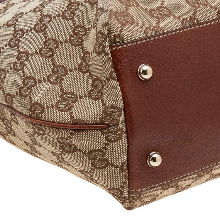 Pre Owned Gucci Beige/Brown GG Canvas And Leather Sukey Tote