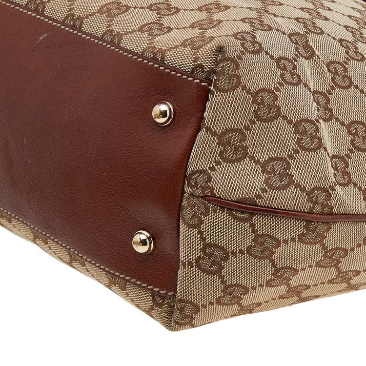 Pre Owned Gucci Beige/Brown GG Canvas And Leather Sukey Tote