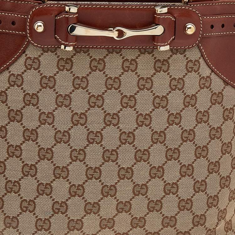 Pre Owned Gucci Beige/Brown GG Canvas And Leather Sukey Tote