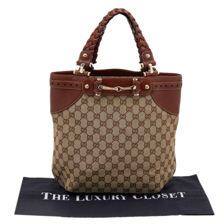 Pre Owned Gucci Beige/Brown GG Canvas And Leather Sukey Tote