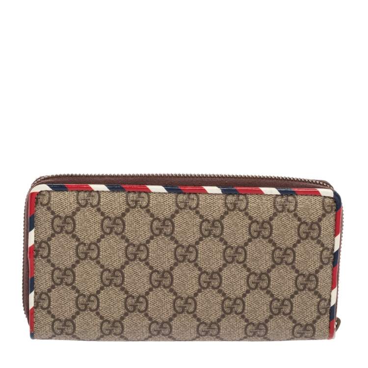 Pre Owned Gucci Beige/Brown GG Supreme Canvas And Leather Applique Courrier Zip Around Wallet