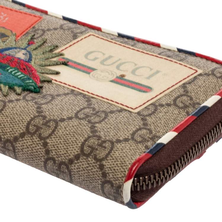 Pre Owned Gucci Beige/Brown GG Supreme Canvas And Leather Applique Courrier Zip Around Wallet