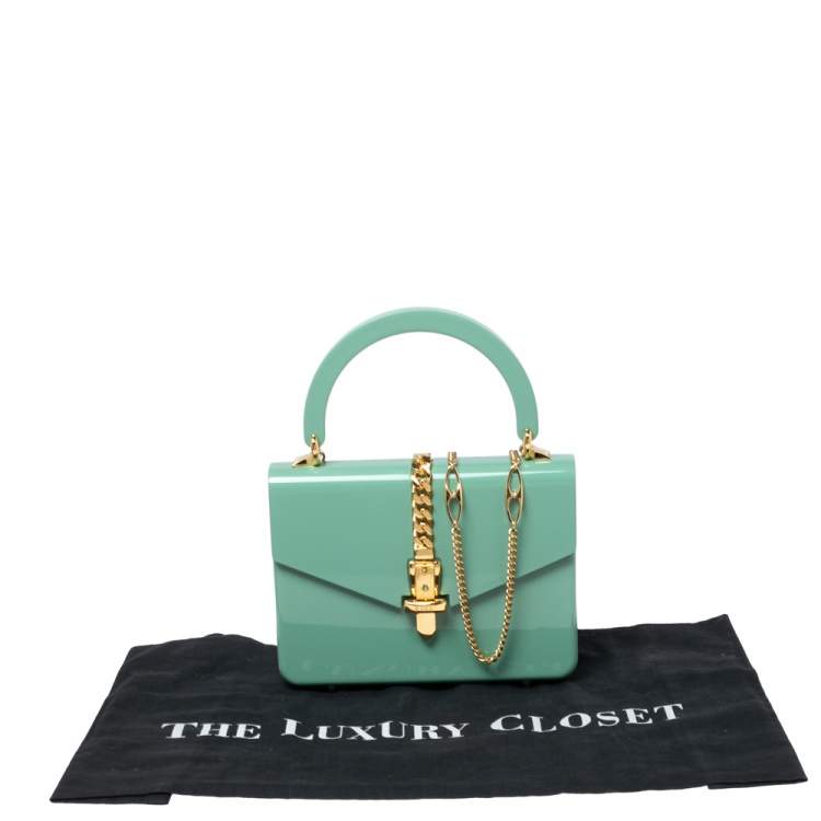 Pre Owned Gucci Mint Green Plexiglas Mini Sylvie 1969 Top Handle Bag