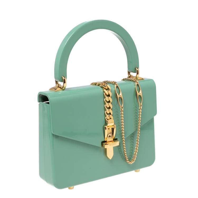 Pre Owned Gucci Mint Green Plexiglas Mini Sylvie 1969 Top Handle Bag