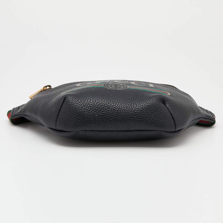 Pre Owned Gucci Black Pebbled Leather Small Logo Web Belt Bag