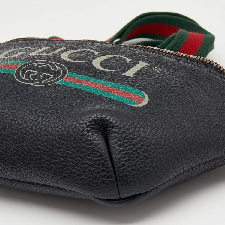 Pre Owned Gucci Black Pebbled Leather Small Logo Web Belt Bag