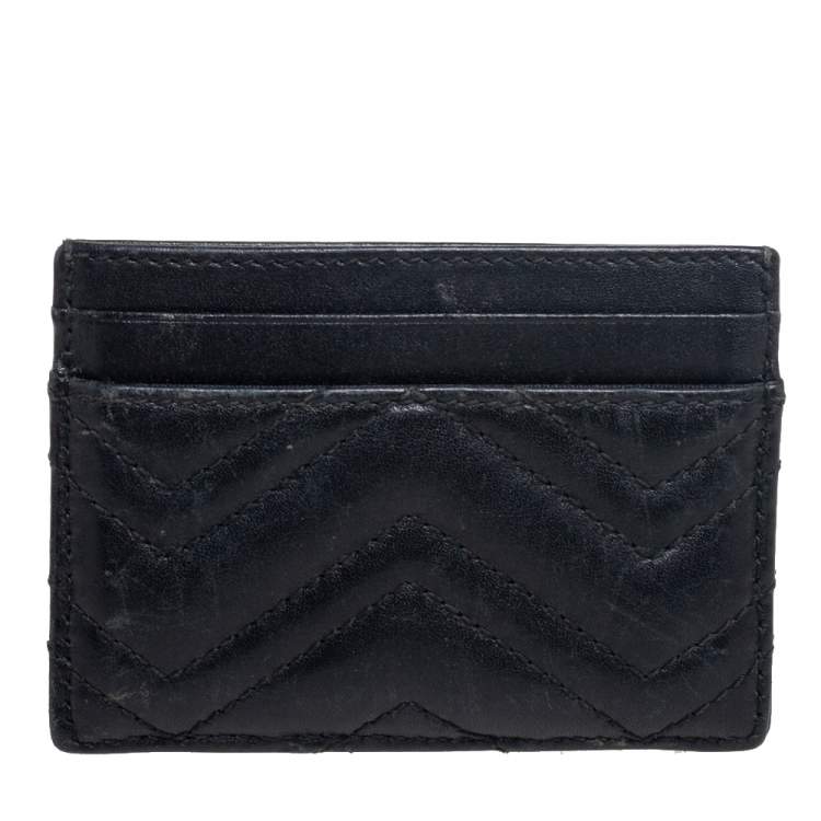 Pre Owned Gucci Black Chevron Leather GG Marmont Card Holder