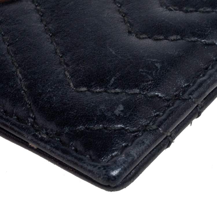 Pre Owned Gucci Black Chevron Leather GG Marmont Card Holder