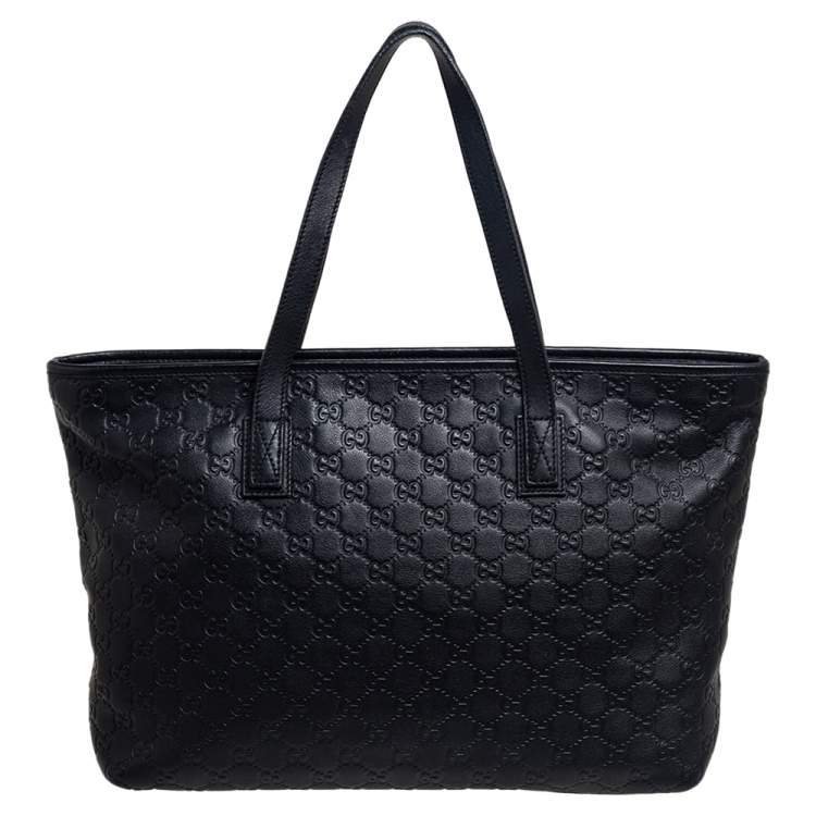 Pre Owned Gucci Black Guccissima Leather Zipped Shopper Tote
