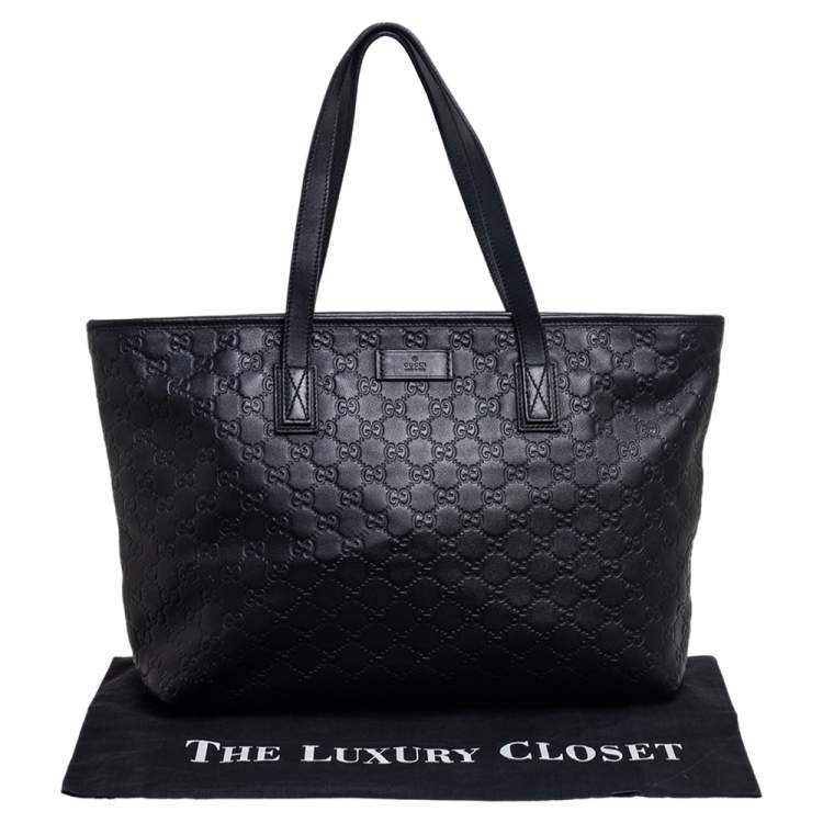 Pre Owned Gucci Black Guccissima Leather Zipped Shopper Tote